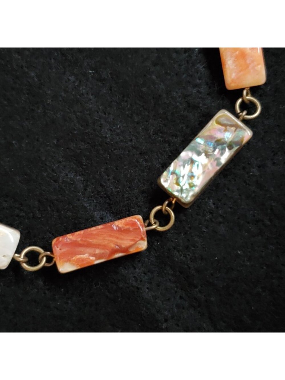 Vintage Beaded Abalone Bracelet Raw Red Back 7.5"